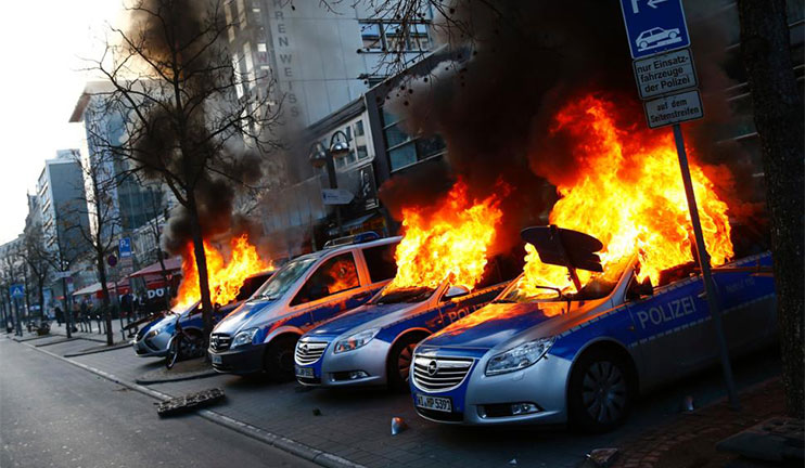 Police officers and protesters were wounded in the result of mass protests in Germany