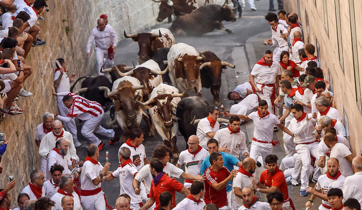 Eleven people were injured in the annual running of the bulls festival in Spain