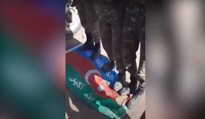 The flag of the terrorists brought to Azerbaijan from Turkey and fighting against Artsakh. Video