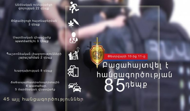 Մեկ օրում ոստիկանները բացահայտել են հանցագործության 85 դեպք