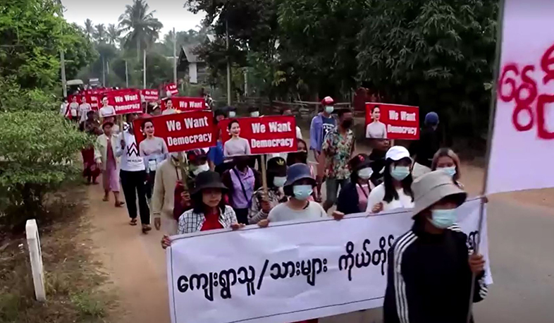 Protesters march in Myanmar's Dawei as death toll from military crackdown tops 500