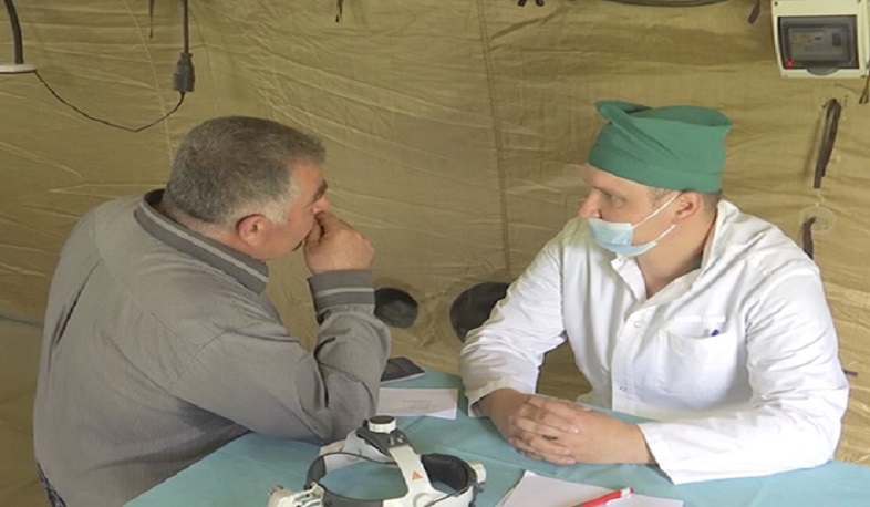 Russian peacekeepers hold a humanitarian and medical action in Aknaberd settlement of the Shaumyan region of Nagorno-Karabakh