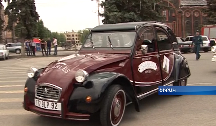 Vintage car parade on Vardanants  square, Gyumri