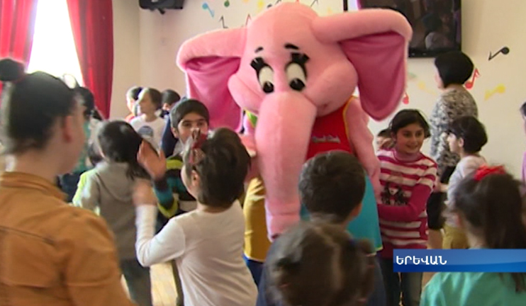 Pink elephant's surprise to children with special needs