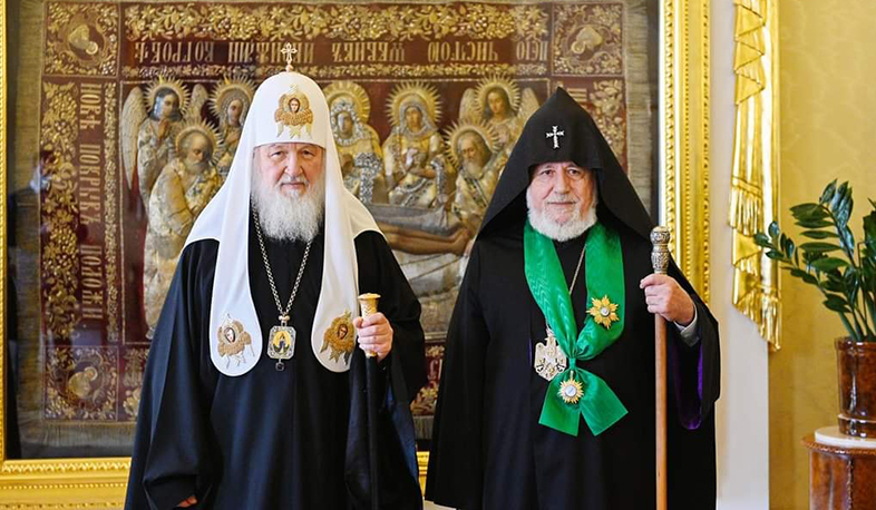 Patriarch Kirill I of Moscow and All Russia awarded Catholicos of All Armenians with Order of Glory and Honor of Russian Orthodox Church