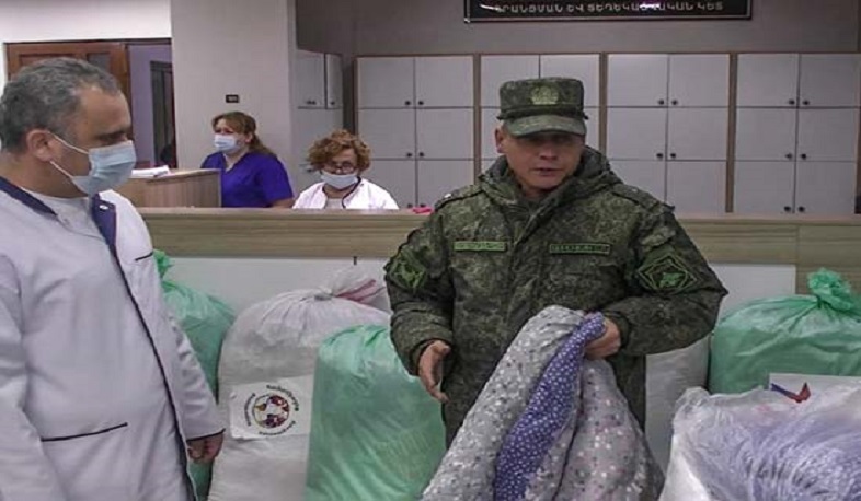 Russian peacekeepers with benefactors handed over 1 ton of humanitarian cargo to the republican medical center in Nagorno-Karabakh