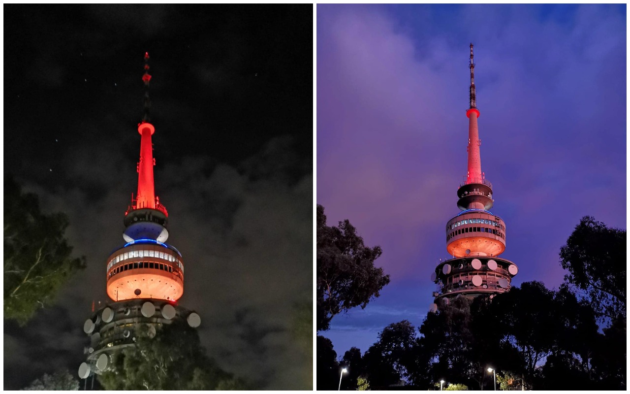 On the occasion of Republic Day, Canberra TV tower illuminated with Armenian tricolor