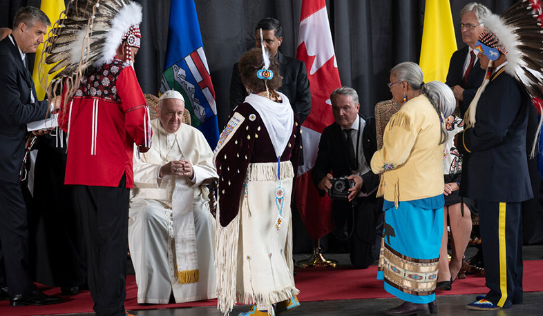 Pope Francis pleads for reconciliation at Canada indigenous church