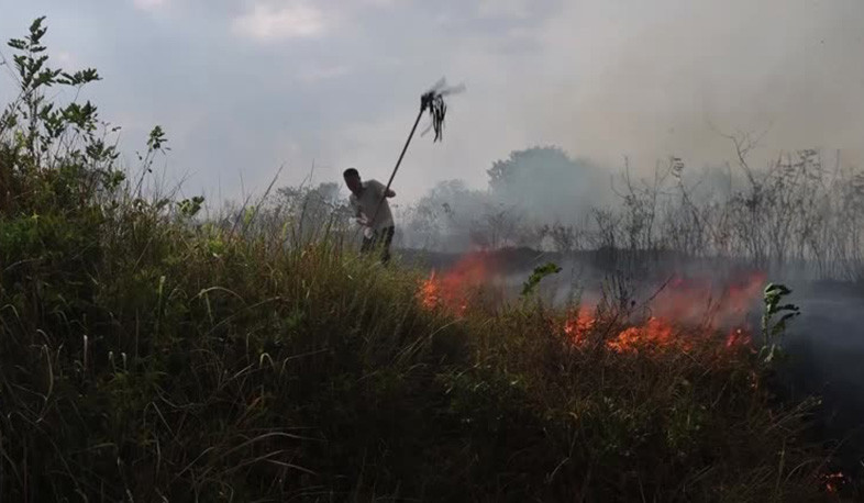 Villagers battle brush fire with mops as drought strikes China's farmlands