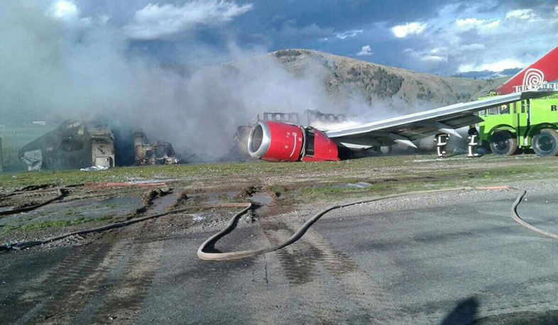 Plane catches fire in Peru