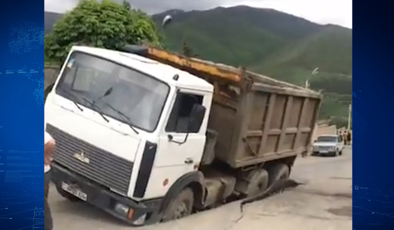 Truck buried deep in ground in Vanadzor