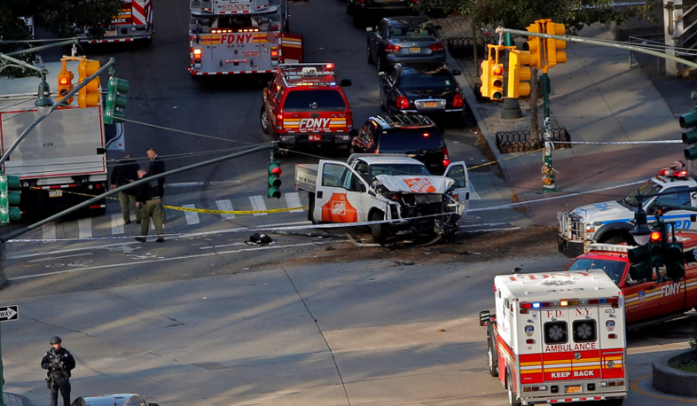 Truck runs into crowd in New York