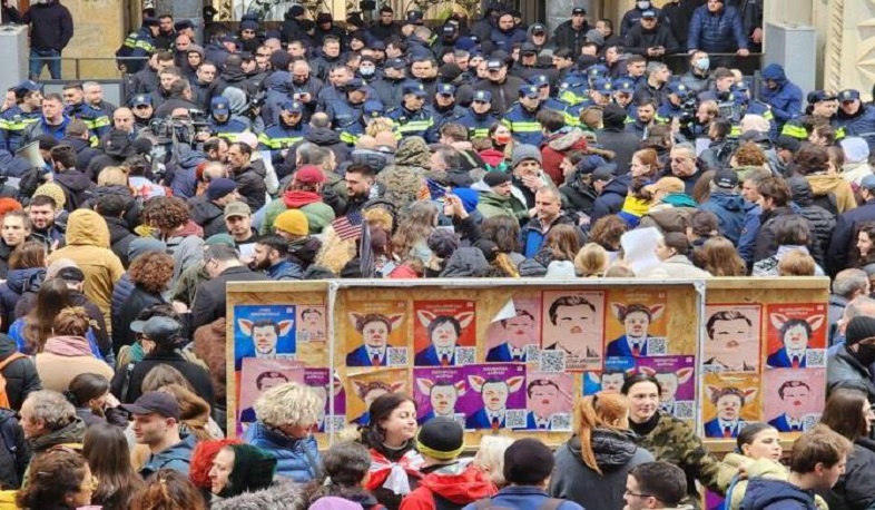 Protesters demonstrating against bill on foreign influence transparency in Georgia