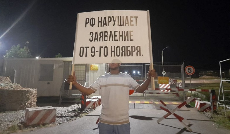 Protest in front of military base of Russian peacekeepers in Nagorno-Karabakh