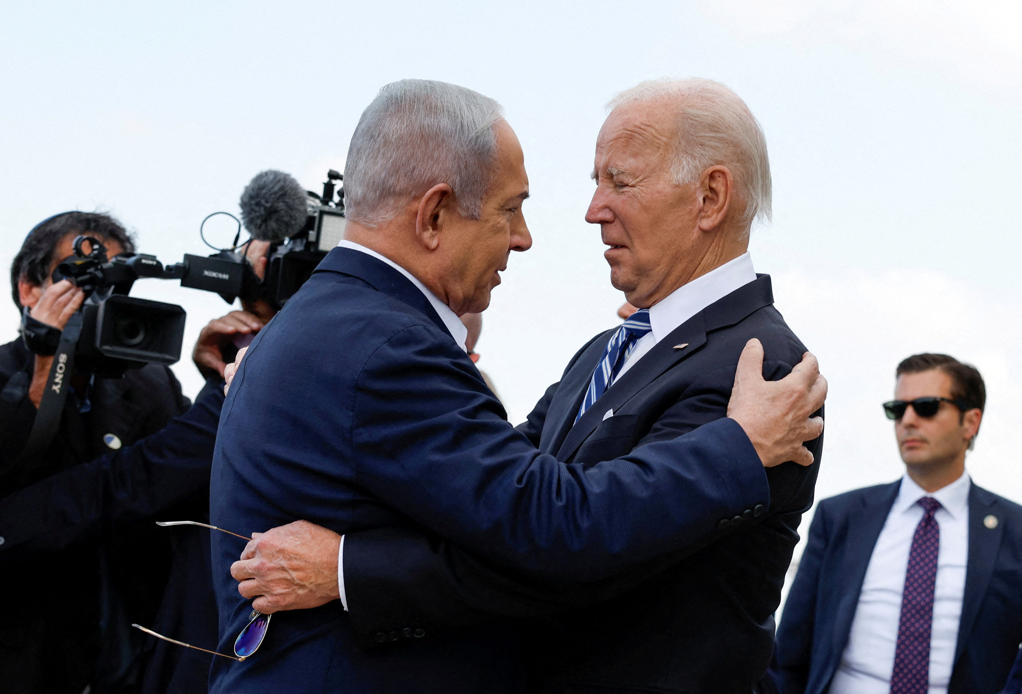 U.S. President Joe Biden Lands In Israel, Hugs Netanyahu And Herzog On ...