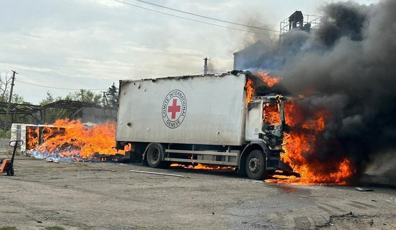 Ukraine releases images of aftermath of Russian shelling which it says killed three Red Cross workers