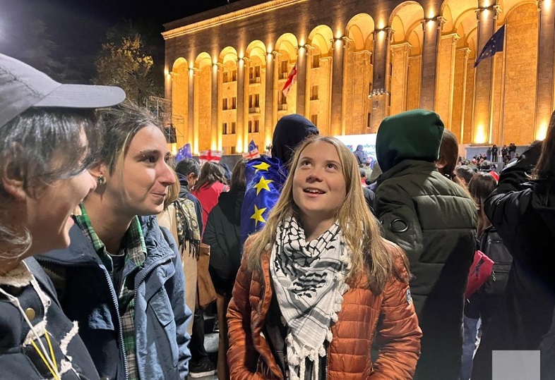 Famous Swedish eco-activist Greta Thunberg organizes a protest against COP29 in Baku