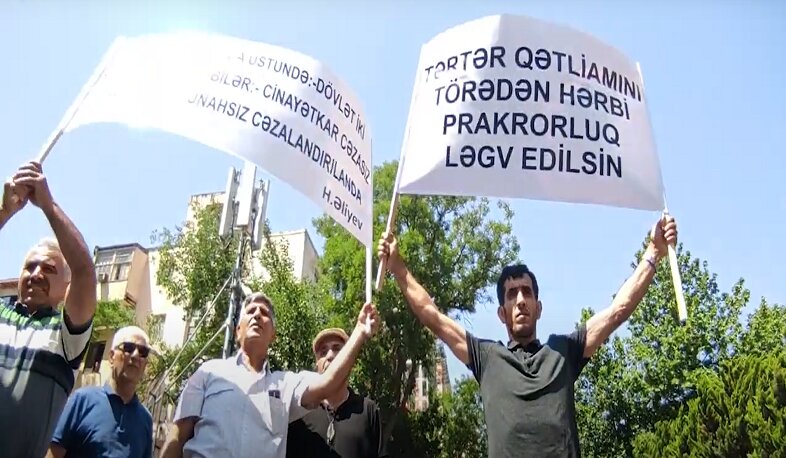 "Tərtər işi" ilə bağlı həbs olunan şəxslərin yaxınları Bakıda etiraz aksiyası keçiriblər
