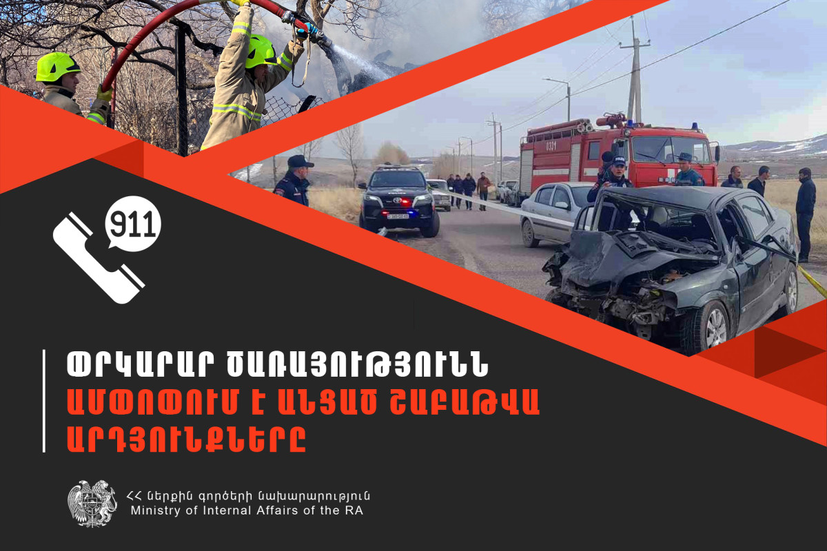 Գրանցվել է 576 դեպք, որից 190-ը՝ արտակարգ. ՓԾ-ն ամփոփում է անցած շաբաթը