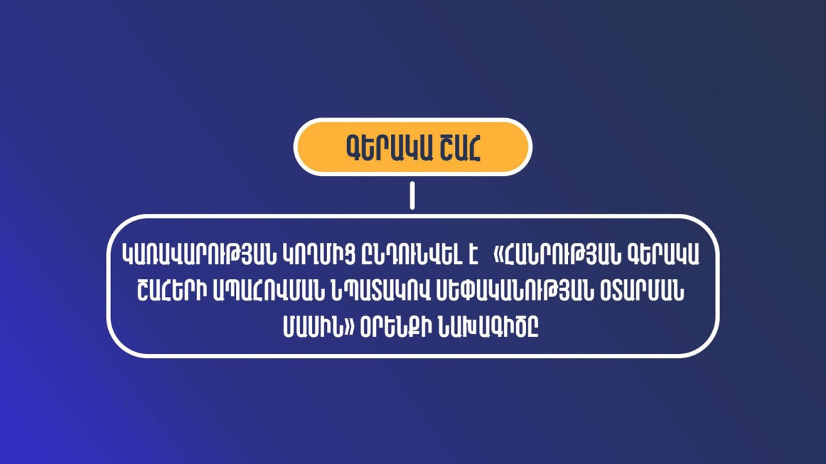 Ընդունվել է «Հանրության գերակա շահերի ապահովման նպատակով սեփականության օտարման մասին» օրենքի նախագիծը