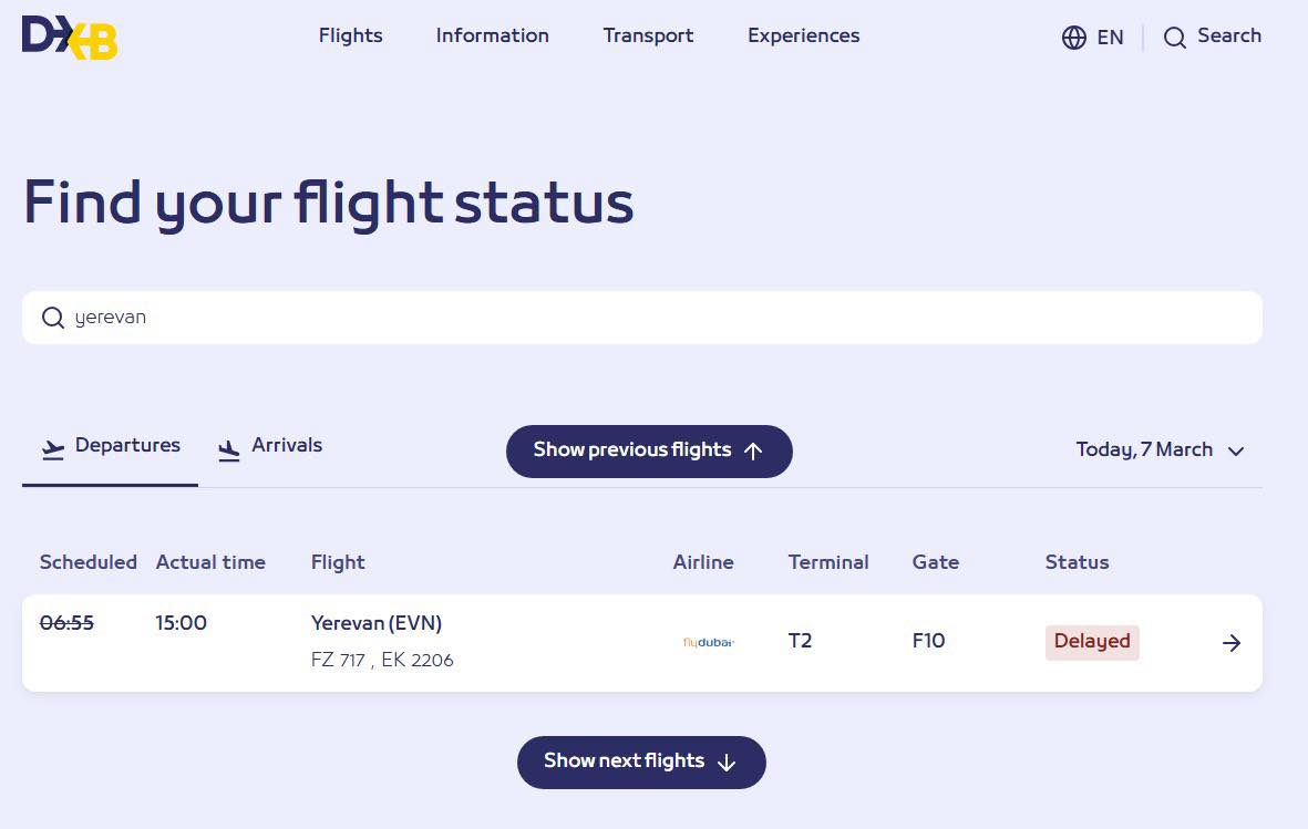 FlyDubai's Dubai-Yerevan flight delayed due to bombings: Foreign Ministry
