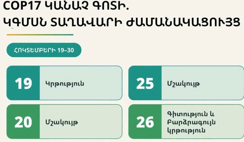 COP17-ի «Կանաչ գոտում» ԿԳՄՍ նախարարությունը ներկայանում է առանձին տաղավարով