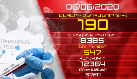 Update. 06.06.2020. 547 new cases of infection with coronavirus have been confirmed, 207 have recovered