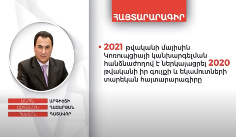 Դատավոր Արգիշտի Ղազարյանի գույքի և եկամուտների հայտարարագիրը