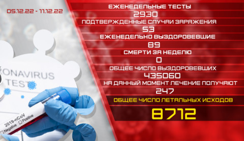 Обновление: 05.12-11.12 Подтвержденное число случаев заболевания коронавирусом - 53, число вылечившихся - 89