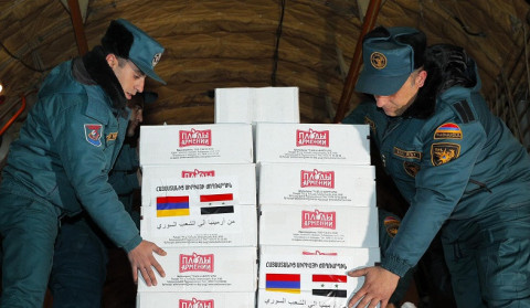 Ermənistandan Suriyaya göndərilən humanitar yüklərə ərzaq, dərman və tibbi avadanlıq daxildir