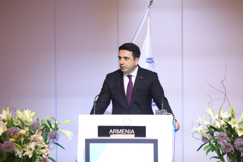 Alen Simonyan gives a speech at the 148th Assembly of the Inter-Parliamentary Union
