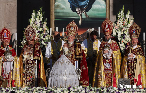 Blessing of Holy Muron in open altar of St. Trdat of Mother See of Holy Etchmiadzin