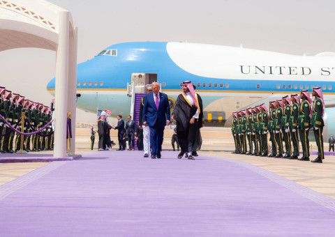 U.S President Trump lands in Riyadh, greeted by Saudi Crown Prince Mohammed Bin Salman