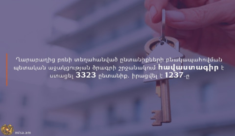 ԼՂ-ից բռնի տեղահանված ընտանիքների բնակապահովման ծրագրի շրջանակում 3323 ընտանիք ստացել է հավաստագիր