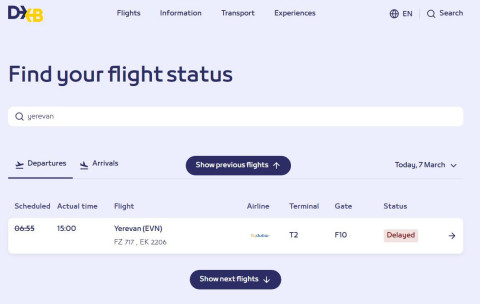 FlyDubai's Dubai-Yerevan flight delayed due to bombings: Foreign Ministry