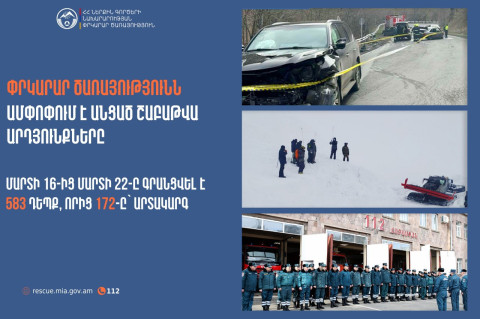 Գրանցվել է 583 դեպք, որից 172-ը՝ արտակարգ. Փրկարար ծառայությունն ամփոփել է անցած շաբաթը