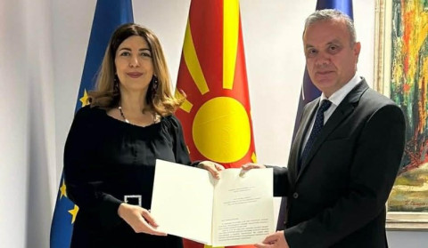 Ambassador Tsolinar Hambardzumyan presents copies of credentials to Deputy Minister of Foreign Affairs and Trade of North Macedonia