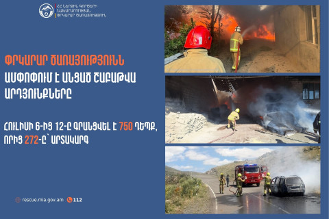 Մեկ շաբաթում ՆԳՆ օպերատիվ կառավարման կենտրոնում գրանցվել է 750 դեպք, որից 272-ը՝ արտակարգ