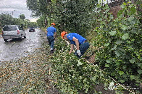Ջրալցված նկուղներ, կոտրված ճյուղեր. Գյումրիում հորդառատ անձրևի ու քամու հետևանքները