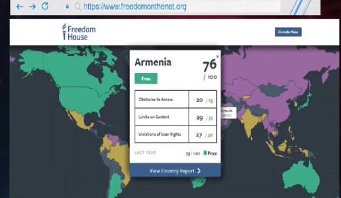 Армения занимает первое место среди стран Евразии в рейтинге «Свобода в интернете»